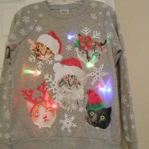 Freeze Flashing Lights Cat Christmas Sweatshirt (Bust 19")